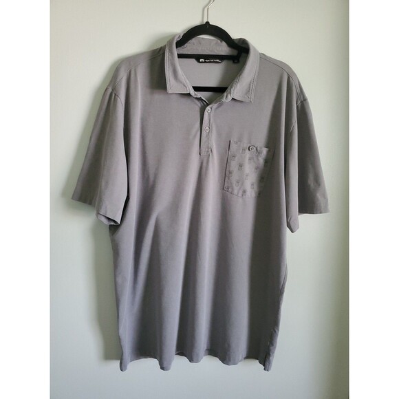 Travis Mathew Polo Shirt Mens XXL Gray Pinapple Pocket Golf Sports Preppy - Picture 1 of 14